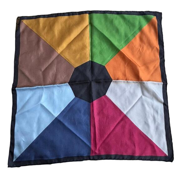 Colorful Italian silk scarf bag tie neckerchief color block 18" square by Ashear - Picture 1 of 6